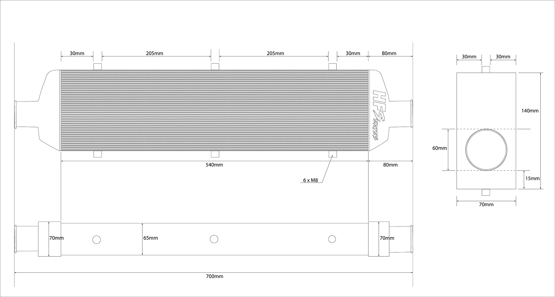 HF-Series universal Ladeluftkühler HFT 540x140x65mm