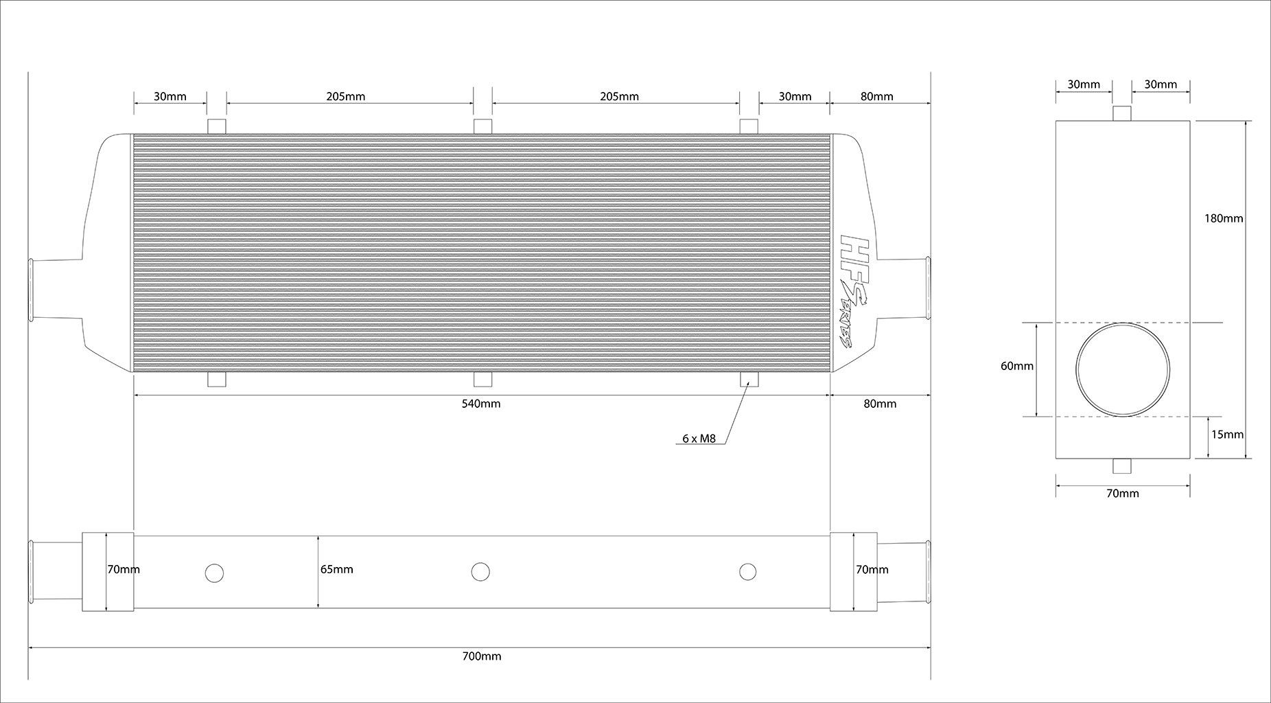 HF-Series universal Ladeluftkühler HFT 540x180x65mm