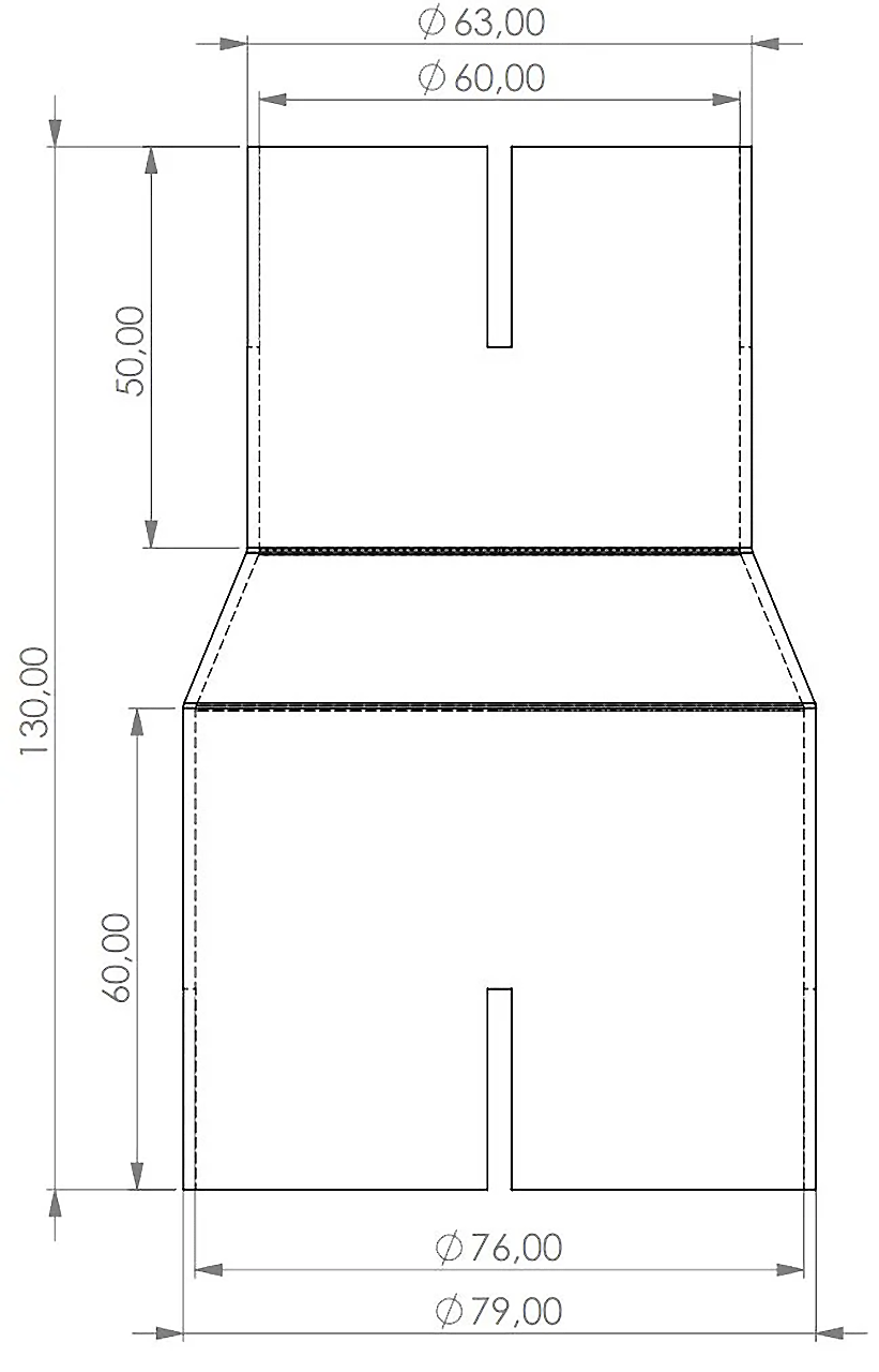 Edelstahl Reduzierer 76mm geschlitzt > 60mm geschlitzt Länge: 130mm