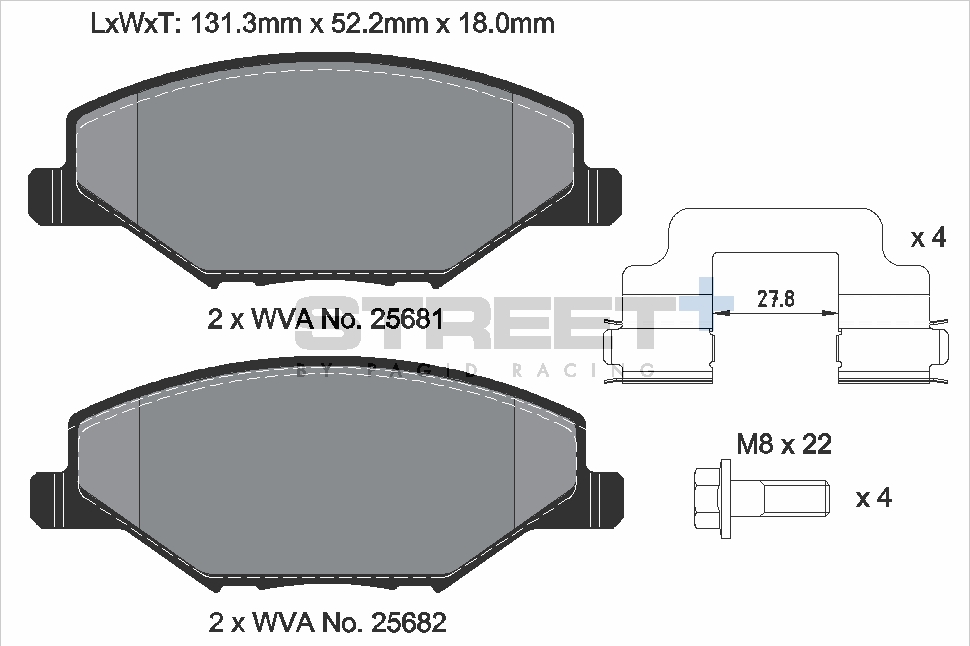 VW Racing Bremsbeläge VA T8304SP2001 Street+ PAGID
