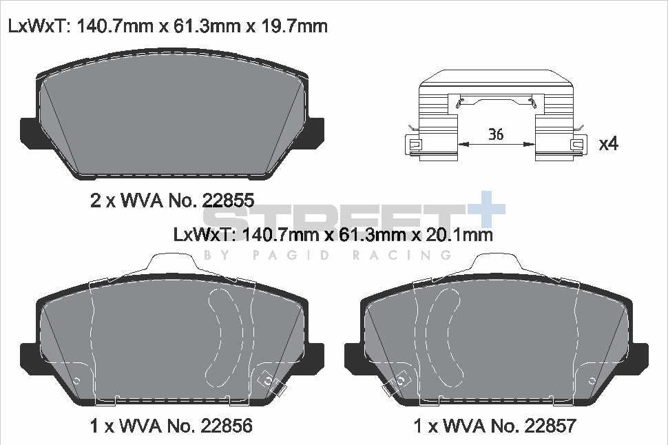 Hyundai Racing Bremsbeläge VA T8229SP2001 Street+ PAGID