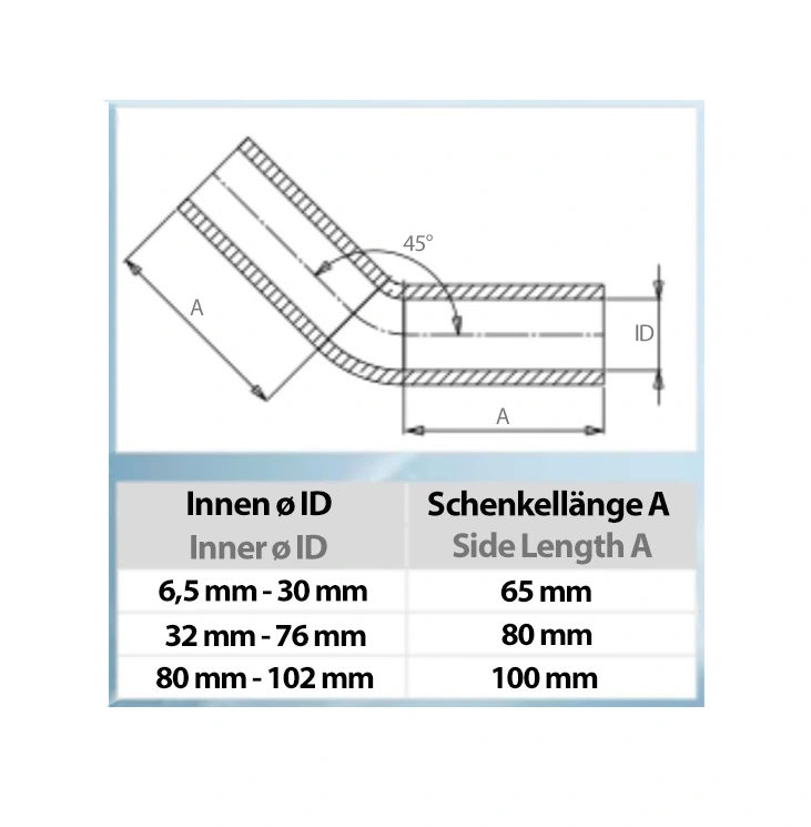 Silikonbogen 45° (54mm - 102mm Innendurchmesser)