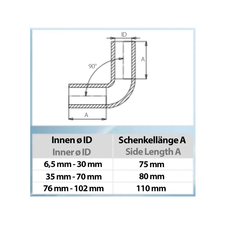 Silikonbogen 90° (6,5mm - 51mm Innendurchmesser)